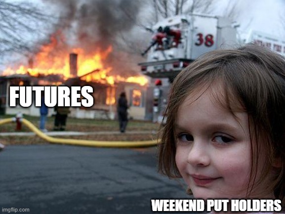 Disaster Girl | FUTURES; WEEKEND PUT HOLDERS | image tagged in memes,disaster girl | made w/ Imgflip meme maker