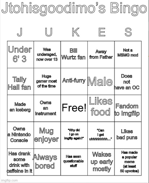 Fandom Bingo!!! Bingo Card