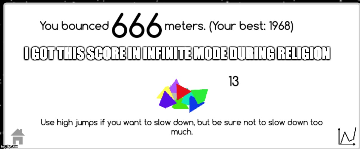 No Joke | I GOT THIS SCORE IN INFINITE MODE DURING RELIGION | image tagged in memes | made w/ Imgflip meme maker