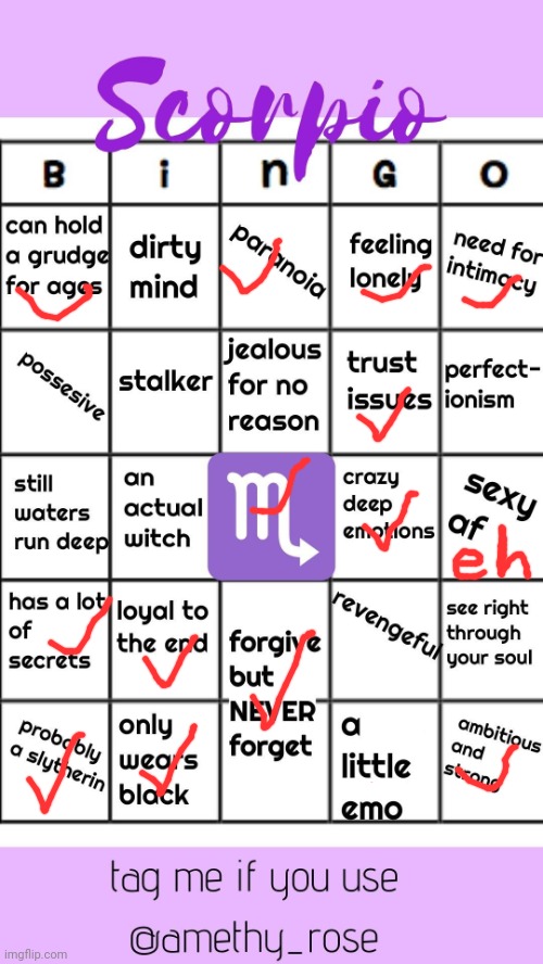 I saw this and thought, I have to do this | image tagged in scorpio bingo | made w/ Imgflip meme maker