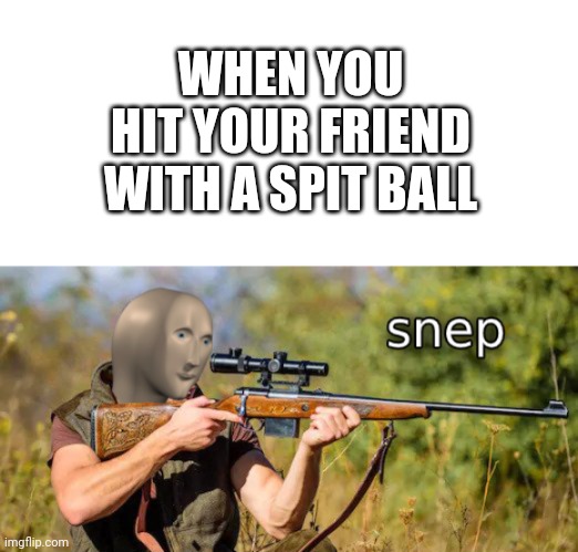 Snepper and shutgin | WHEN YOU HIT YOUR FRIEND WITH A SPIT BALL | image tagged in blank white template,snep | made w/ Imgflip meme maker