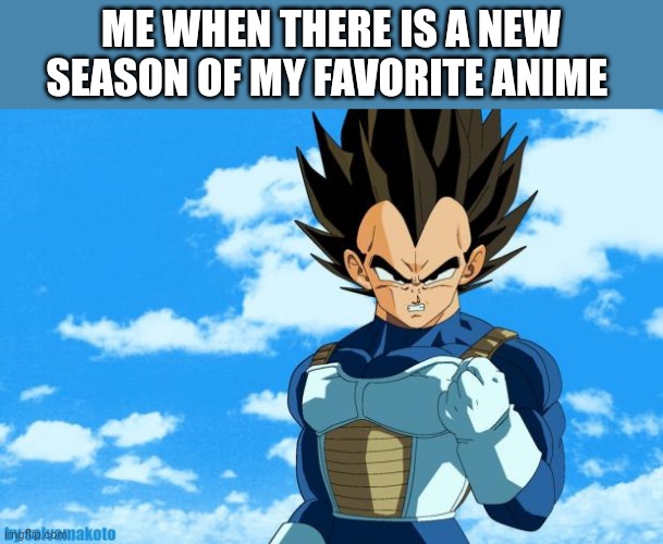 success vegeta | ME WHEN THERE IS A NEW SEASON OF MY FAVORITE ANIME | image tagged in success vegeta | made w/ Imgflip meme maker