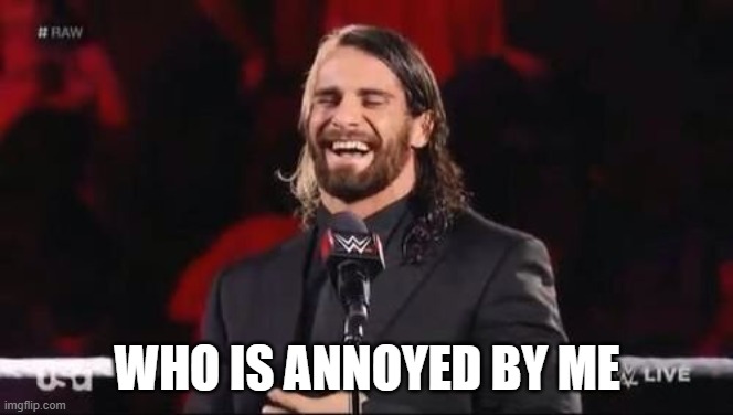 everyone | WHO IS ANNOYED BY ME | image tagged in seth rollins laugh | made w/ Imgflip meme maker