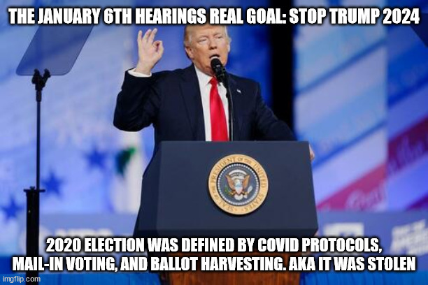 We all know Trump won | THE JANUARY 6TH HEARINGS REAL GOAL: STOP TRUMP 2024; 2020 ELECTION WAS DEFINED BY COVID PROTOCOLS, MAIL-IN VOTING, AND BALLOT HARVESTING. AKA IT WAS STOLEN | image tagged in voter fraud | made w/ Imgflip meme maker