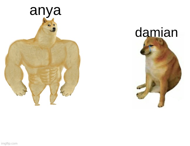 Buff Doge vs. Cheems Meme | anya; damian | image tagged in memes,buff doge vs cheems,anime,spy x family | made w/ Imgflip meme maker