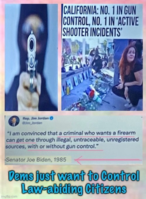 Why is California Number 1?  Because Gun Control doesn’t Stop CRIMINALS.  It just leaves Law Abiding citizens vulnerable | Dems just want to Control
Law-abiding Citizens | image tagged in memes,you all have no foresight,you cant see past your emotions,u need logic not emotions,fjb voters,dems get nothing right | made w/ Imgflip meme maker