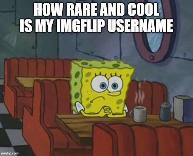 g | HOW RARE AND COOL IS MY IMGFLIP USERNAME | image tagged in spongebob waiting | made w/ Imgflip meme maker