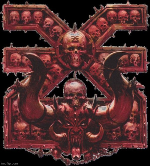 While raiding a Stormbringer base, you see this symbol. What do you do? | image tagged in khorne the blood god | made w/ Imgflip meme maker
