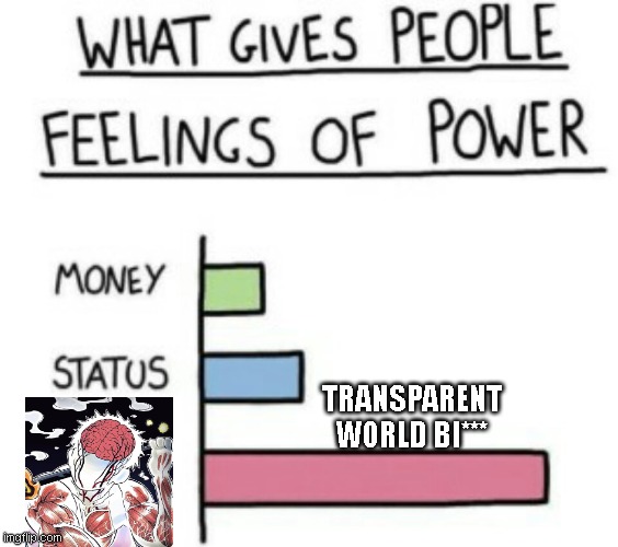 The power of transparant world | TRANSPARENT WORLD BI*** | image tagged in what gives people feelings of power,demon slayer | made w/ Imgflip meme maker