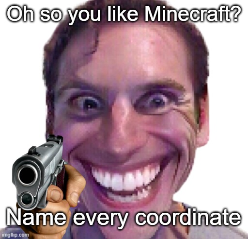Oh so you like Minecraft? | Oh so you like Minecraft? Name every coordinate | image tagged in when the impostor is sus | made w/ Imgflip meme maker
