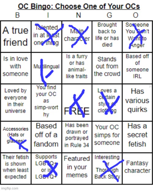 TheSuitedGayWeeb's OC Bingo | image tagged in jer-sama's oc bingo | made w/ Imgflip meme maker