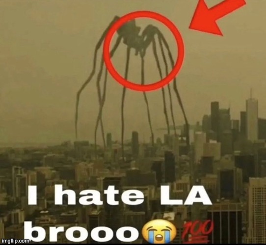 goddamn LA, always having those spider demons | image tagged in memes,unfunny | made w/ Imgflip meme maker