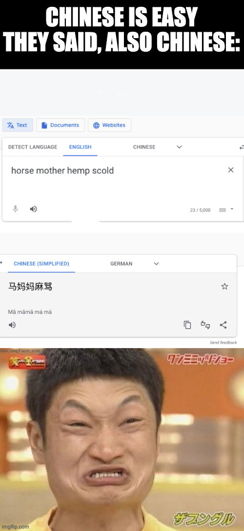 Ma ma ! Oohooo |  CHINESE IS EASY THEY SAID, ALSO CHINESE: | image tagged in chinese,ah yes | made w/ Imgflip meme maker