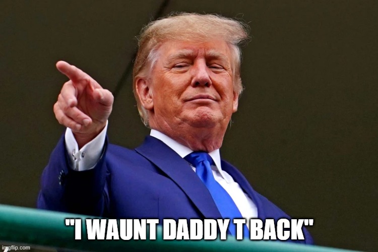 trump | "I WAUNT DADDY T BACK" | image tagged in donald trump,trump for president | made w/ Imgflip meme maker