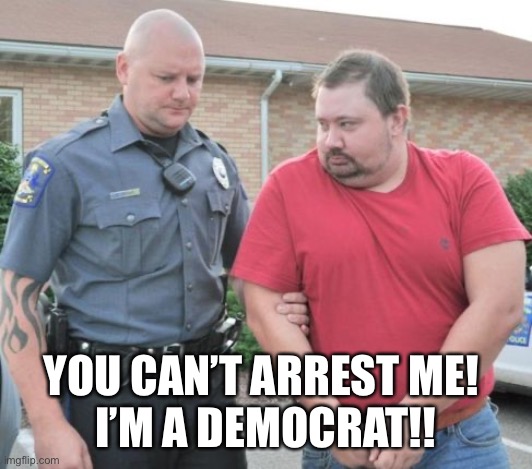 Democrats privilege | YOU CAN’T ARREST ME! 
I’M A DEMOCRAT!! | image tagged in man get arrested,funny,memes,democrats | made w/ Imgflip meme maker