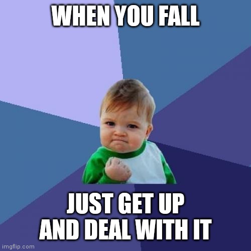 Old meme | WHEN YOU FALL; JUST GET UP AND DEAL WITH IT | image tagged in memes,success kid | made w/ Imgflip meme maker