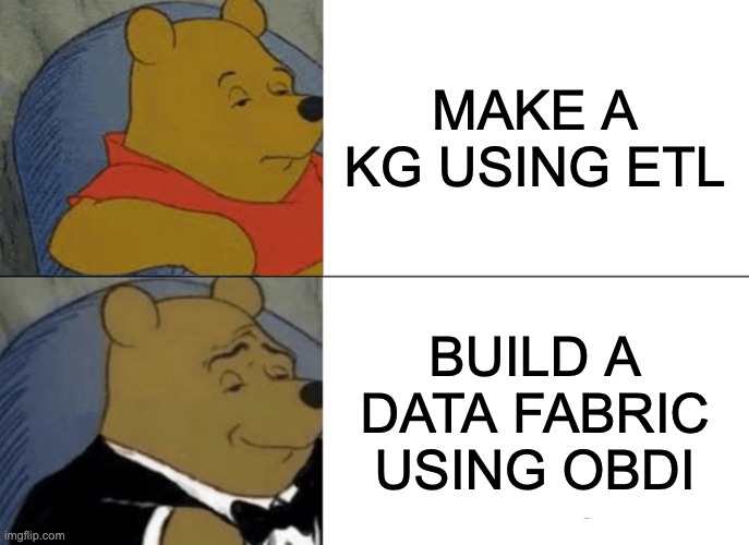 Changing times | MAKE A KG USING ETL; BUILD A DATA FABRIC USING OBDI | image tagged in memes,tuxedo winnie the pooh | made w/ Imgflip meme maker
