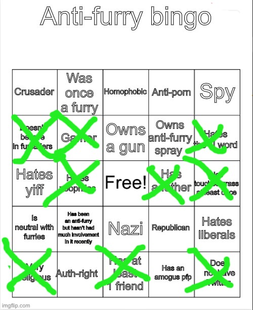 Anti-Furry bingo | image tagged in anti-furry bingo | made w/ Imgflip meme maker