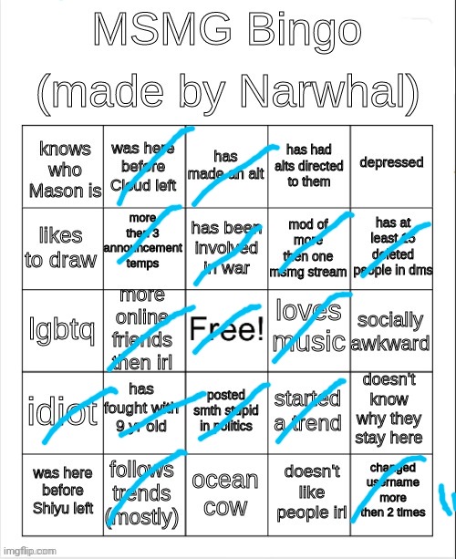 msmg bingo | image tagged in msmg bingo | made w/ Imgflip meme maker