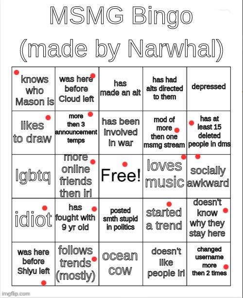 msmg bingo | image tagged in msmg bingo | made w/ Imgflip meme maker