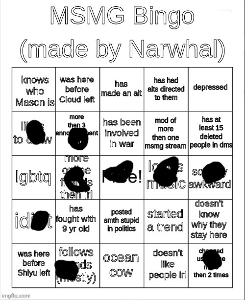 msmg bingo | image tagged in msmg bingo | made w/ Imgflip meme maker