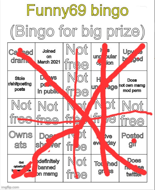 5 Bingos. | image tagged in funny69 bingo | made w/ Imgflip meme maker