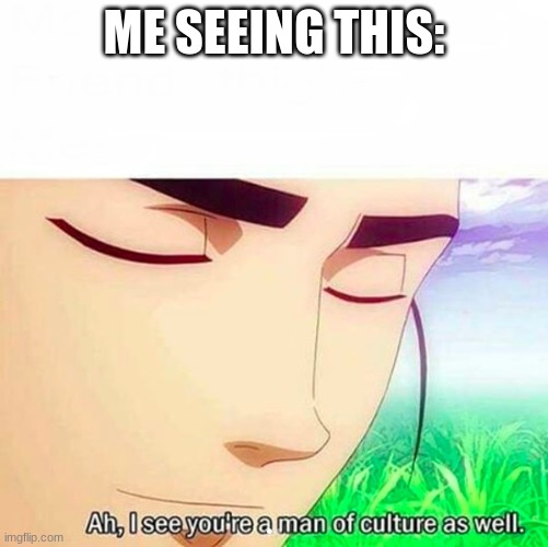 Ah,I see you are a man of culture as well | ME SEEING THIS: | image tagged in ah i see you are a man of culture as well | made w/ Imgflip meme maker