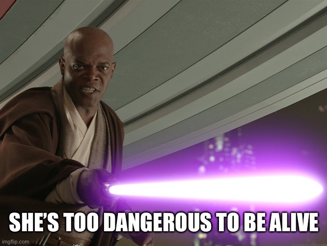 He's too dangerous to be left alive! | SHE’S TOO DANGEROUS TO BE ALIVE | image tagged in he's too dangerous to be left alive | made w/ Imgflip meme maker