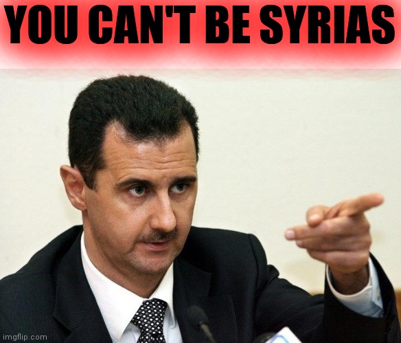 bashar al-assad | YOU CAN'T BE SYRIAS | image tagged in bashar al-assad | made w/ Imgflip meme maker