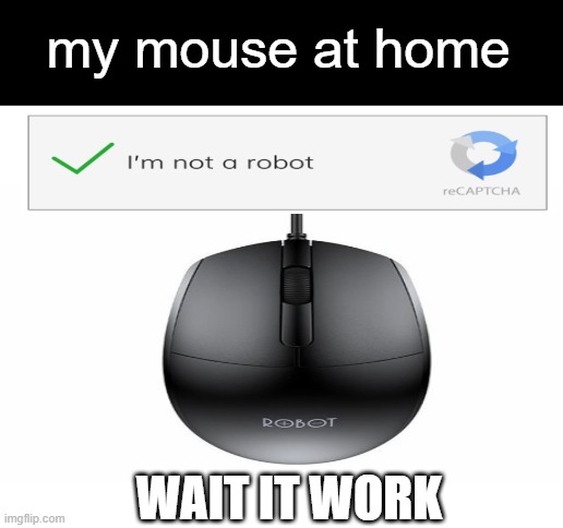 wait that's illegal | my mouse at home; WAIT IT WORK | image tagged in blank white template,memes,wait that's illegal | made w/ Imgflip meme maker