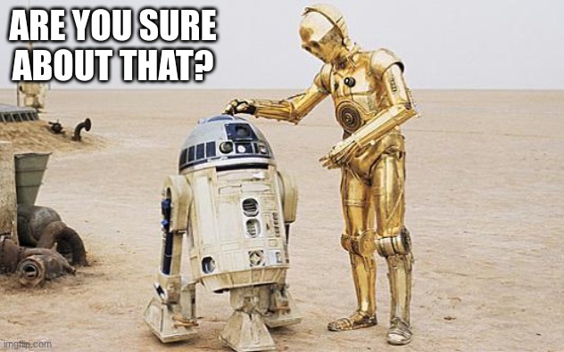 R2D2 & C3PO | ARE YOU SURE ABOUT THAT? | image tagged in r2d2 c3po | made w/ Imgflip meme maker