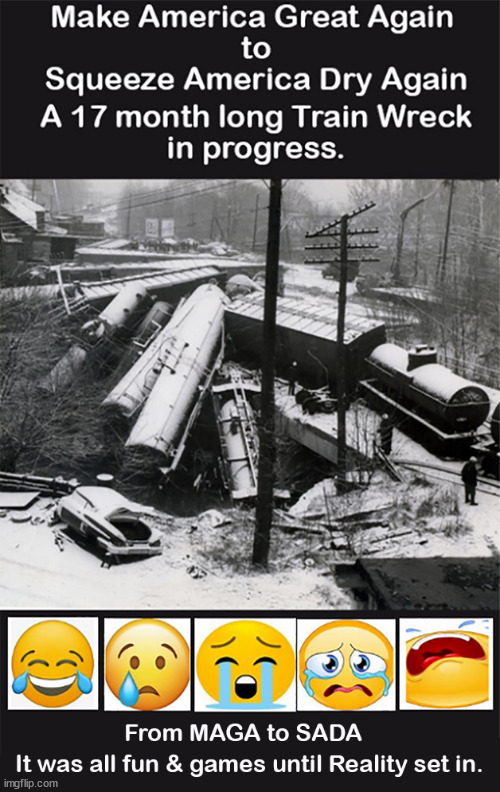 From MAGA to SADA, the 17 month long Train Wreck in Progress. | image tagged in memes,politics | made w/ Imgflip meme maker