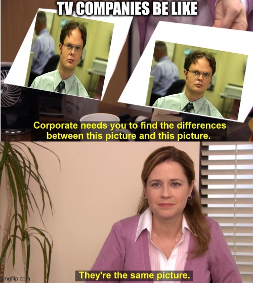 tv companies be like | TV COMPANIES BE LIKE | image tagged in memes,they're the same picture | made w/ Imgflip meme maker
