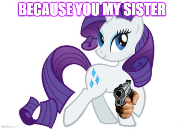 Rarity Meme | BECAUSE YOU MY SISTER | image tagged in memes,rarity | made w/ Imgflip meme maker