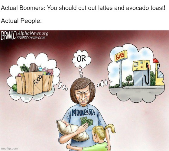 Sure, grampa, let's get you back to bed.  Lucy's coming on soon! | Actual Boomers: You should cut out lattes and avocado toast! Actual People: | made w/ Imgflip meme maker