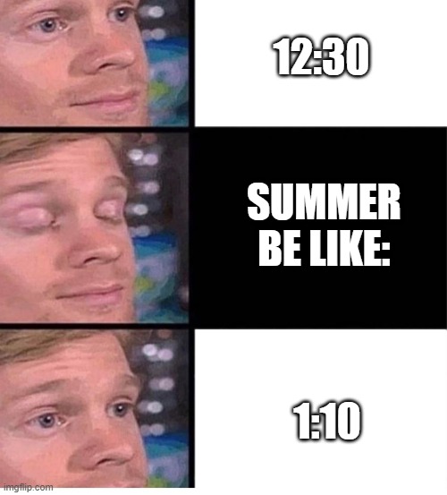 Time is flying right now | 12:30; SUMMER BE LIKE:; 1:10 | image tagged in blinking guy vertical blank,so true memes,relatable memes,relatable,so true,why are you reading this | made w/ Imgflip meme maker