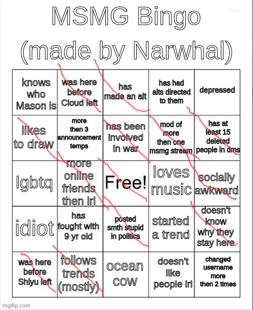 msmg bingo | image tagged in msmg bingo | made w/ Imgflip meme maker