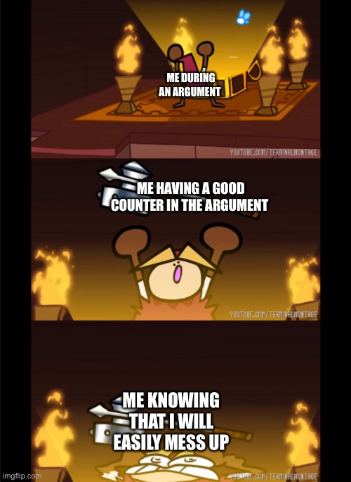 E | ME DURING AN ARGUMENT; ME HAVING A GOOD COUNTER IN THE ARGUMENT; ME KNOWING THAT I WILL EASILY MESS UP | image tagged in link with a heavy hammer | made w/ Imgflip meme maker