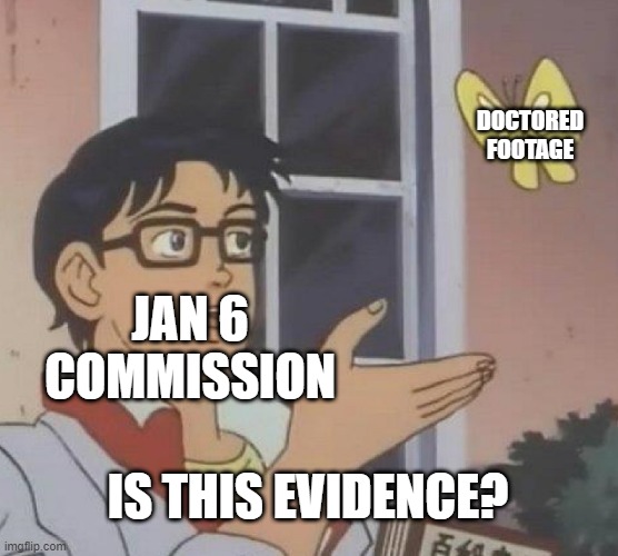 Is This A Pigeon | DOCTORED FOOTAGE; JAN 6 COMMISSION; IS THIS EVIDENCE? | image tagged in memes,is this a pigeon | made w/ Imgflip meme maker