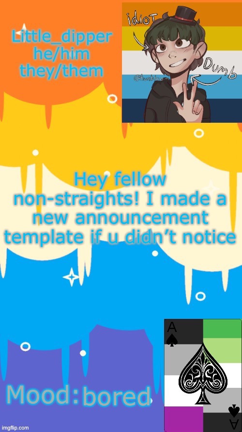 Heyo people | Hey fellow non-straights! I made a new announcement template if u didn’t notice; bored | image tagged in announcement | made w/ Imgflip meme maker