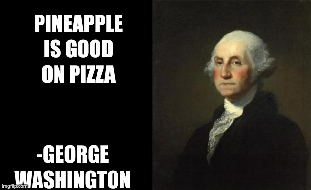 George Washington | PINEAPPLE IS GOOD ON PIZZA -GEORGE WASHINGTON | image tagged in george washington | made w/ Imgflip meme maker
