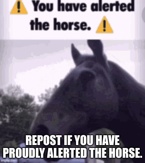 You have alerted the horse. (Static) | REPOST IF YOU HAVE PROUDLY ALERTED THE HORSE. | image tagged in you have alerted the horse static | made w/ Imgflip meme maker