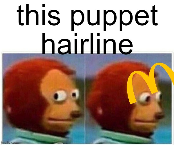 New barber? | this puppet hairline | image tagged in memes,monkey puppet | made w/ Imgflip meme maker