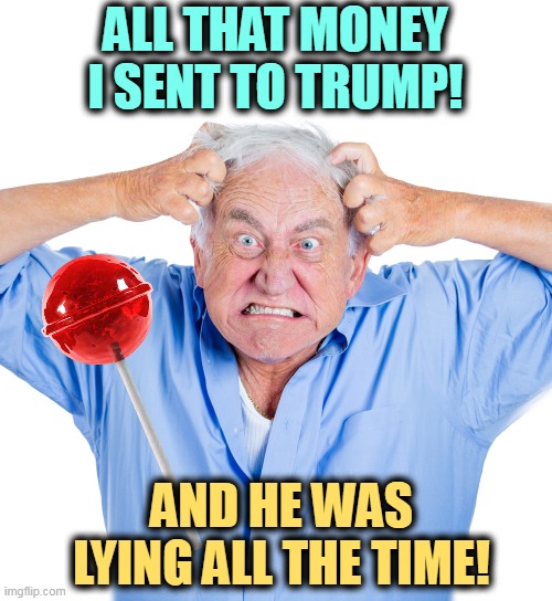 Sucker! | ALL THAT MONEY I SENT TO TRUMP! AND HE WAS LYING ALL THE TIME! | image tagged in trump,billionaire,greedy,beggin,money,sucker | made w/ Imgflip meme maker