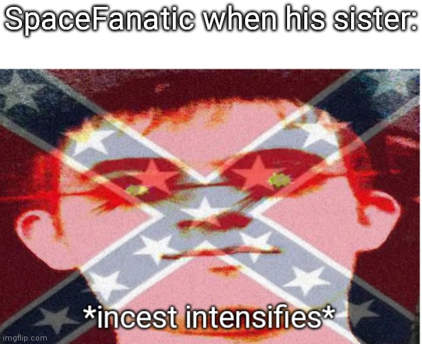 Yeah i'm making satire | SpaceFanatic when his sister: | image tagged in incest intensifies | made w/ Imgflip meme maker