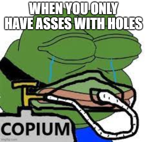 copium | WHEN YOU ONLY HAVE ASSES WITH HOLES | image tagged in copium | made w/ Imgflip meme maker