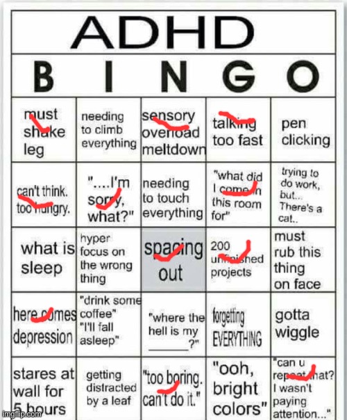 Actually I have Autism | image tagged in adhd bingo | made w/ Imgflip meme maker