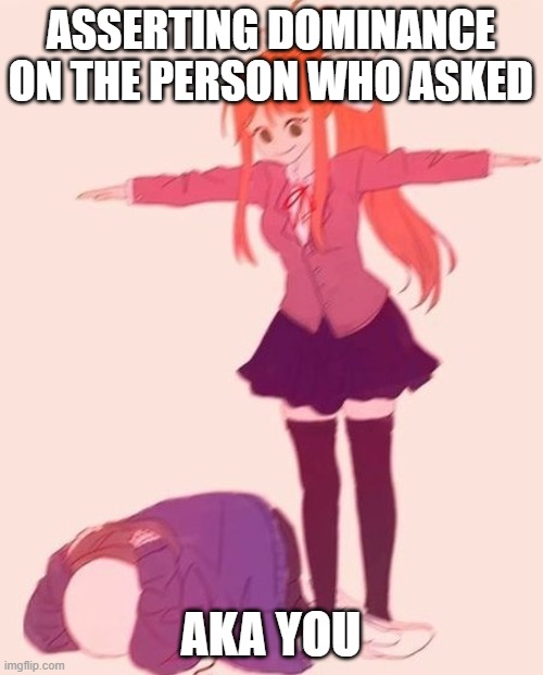 anime t pose | ASSERTING DOMINANCE ON THE PERSON WHO ASKED AKA YOU | image tagged in anime t pose | made w/ Imgflip meme maker