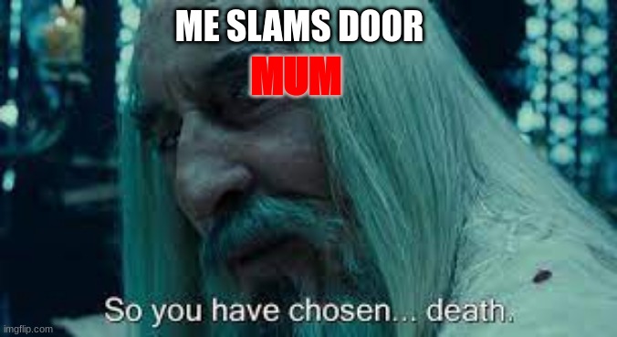 mum be like | ME SLAMS DOOR; MUM | image tagged in oof | made w/ Imgflip meme maker