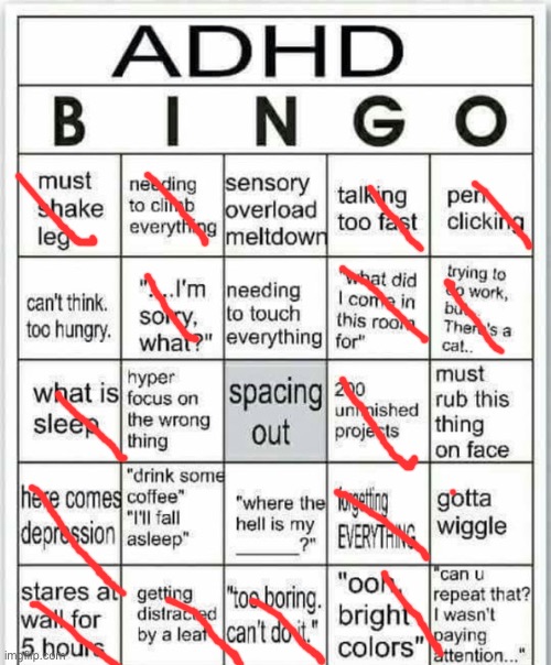 My friend filled this out | image tagged in adhd bingo | made w/ Imgflip meme maker